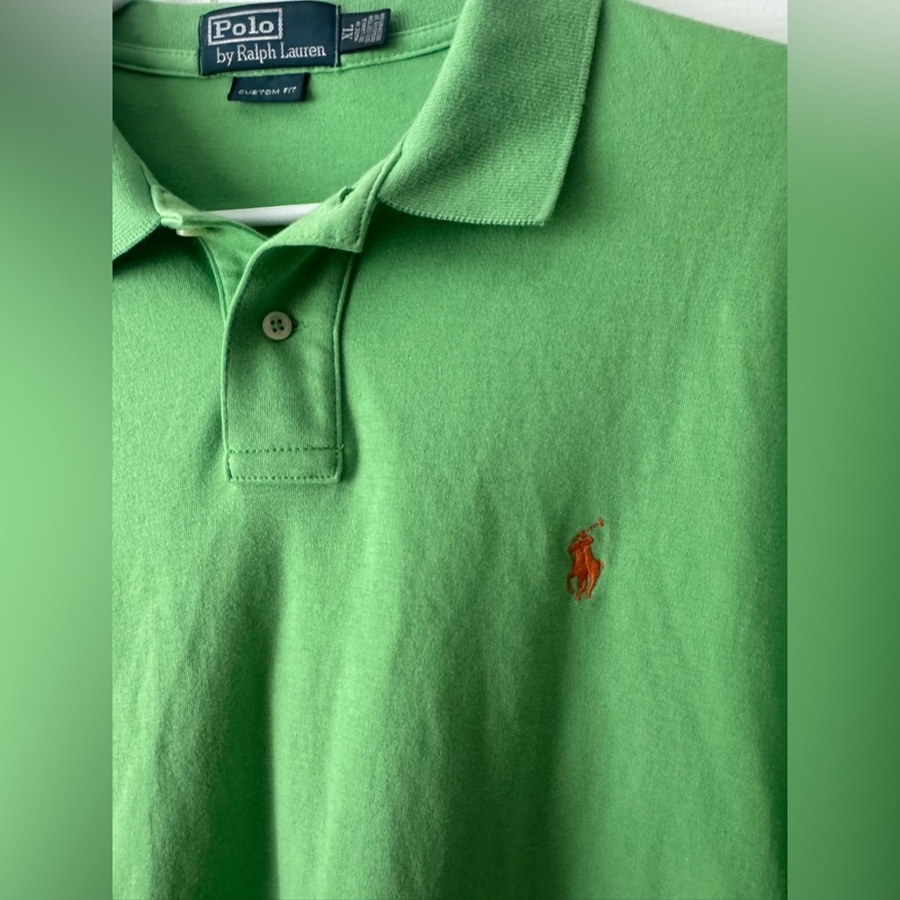 Polo Ralph Lauren Light Green & Orange Pony Polo Shirt XL Custom Fit Luxury